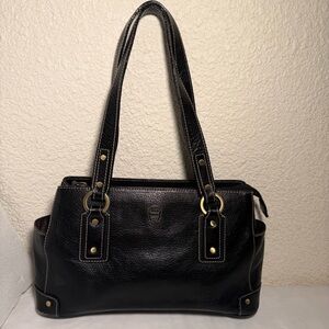Vintage Etienne Aigner Black Leather Shoulder Bag with Gold Accents